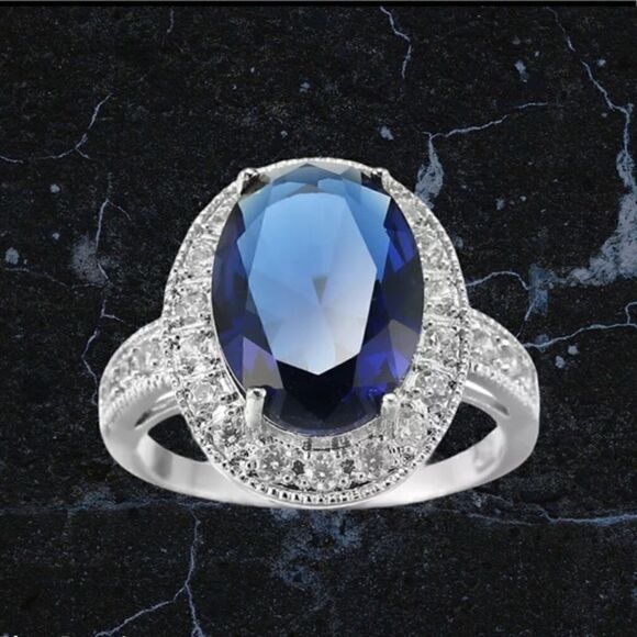 New 925 Sterling Silver Luxury Blue Stone Zircon - Picture 1 of 7